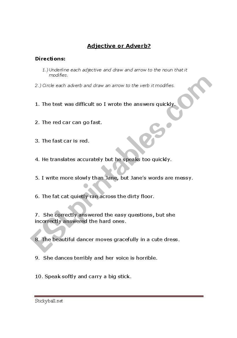adjectives worksheet