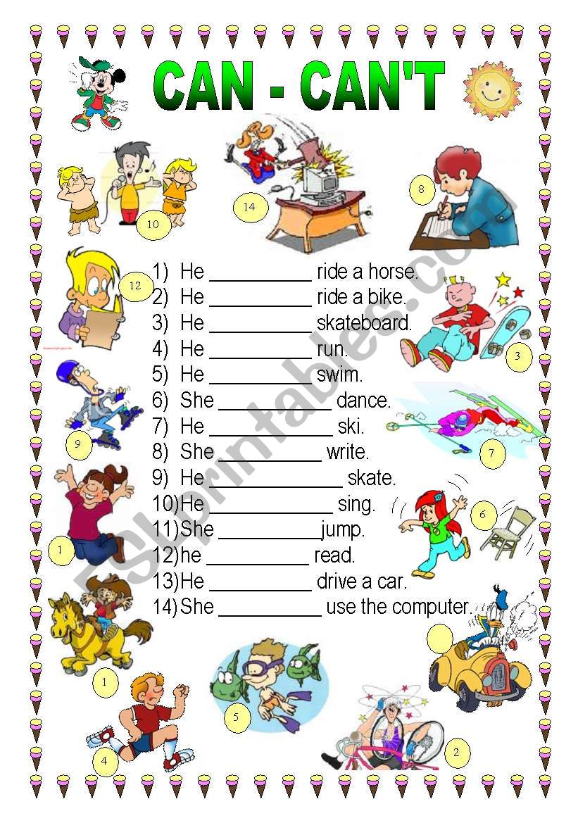 Exercice D'anglais Sur Must Mustn't Can Can't A Imprimer CAN - CAN´T - ESL worksheet by jessica farias