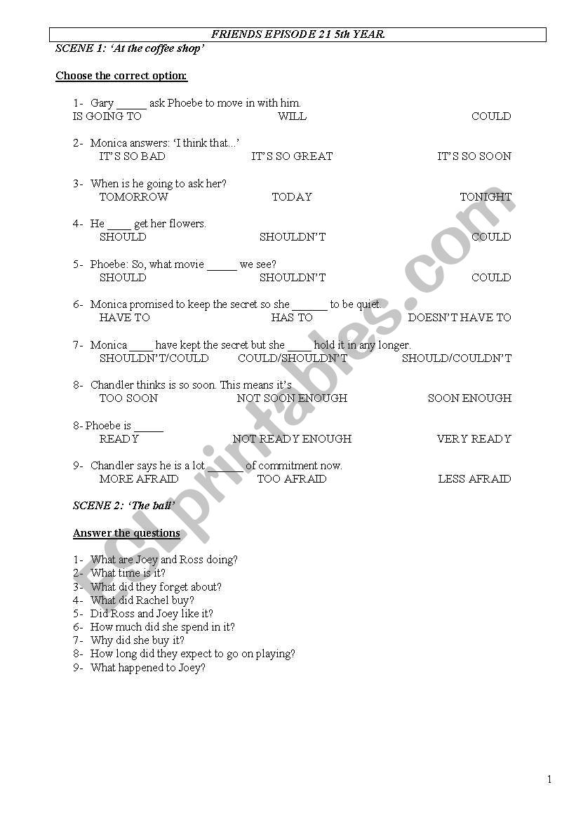 friends 5th year episode 21st worksheet