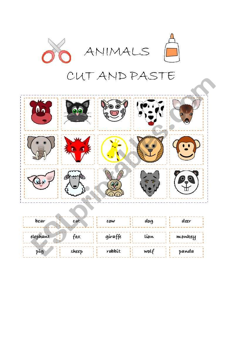 ANIMALS - CUT AND PASTE worksheet