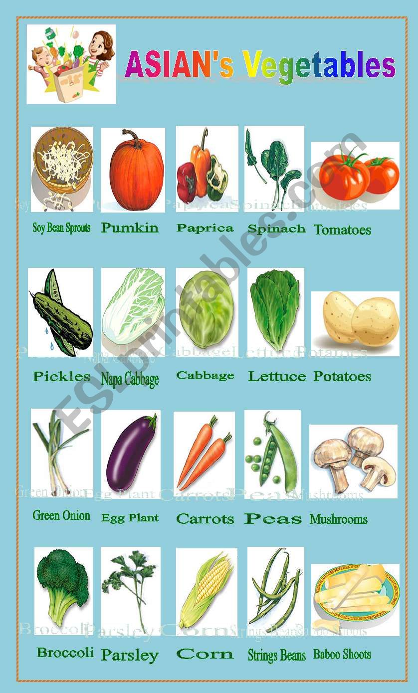 Asians Vegetables worksheet
