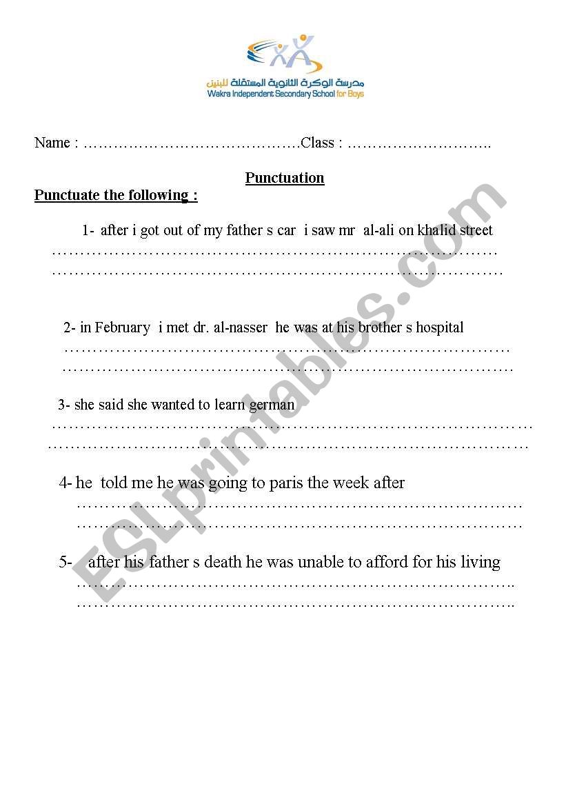 Punctuation worksheet