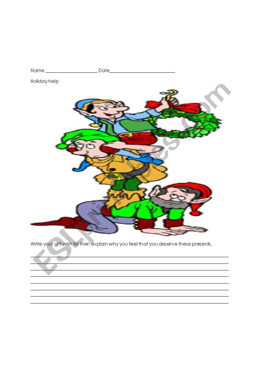 Holiday wish list writing  worksheet