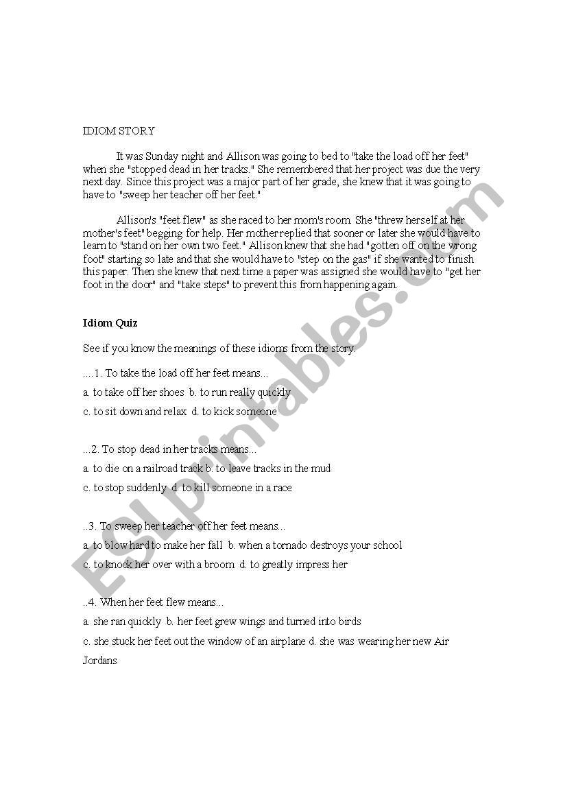 idiom quiz worksheet