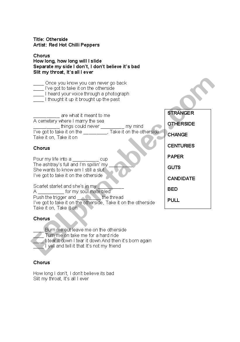 SONGS worksheet