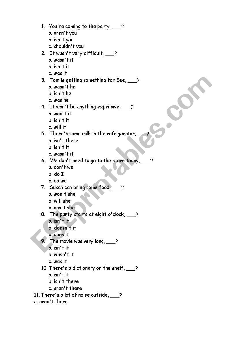 tag questions worksheet