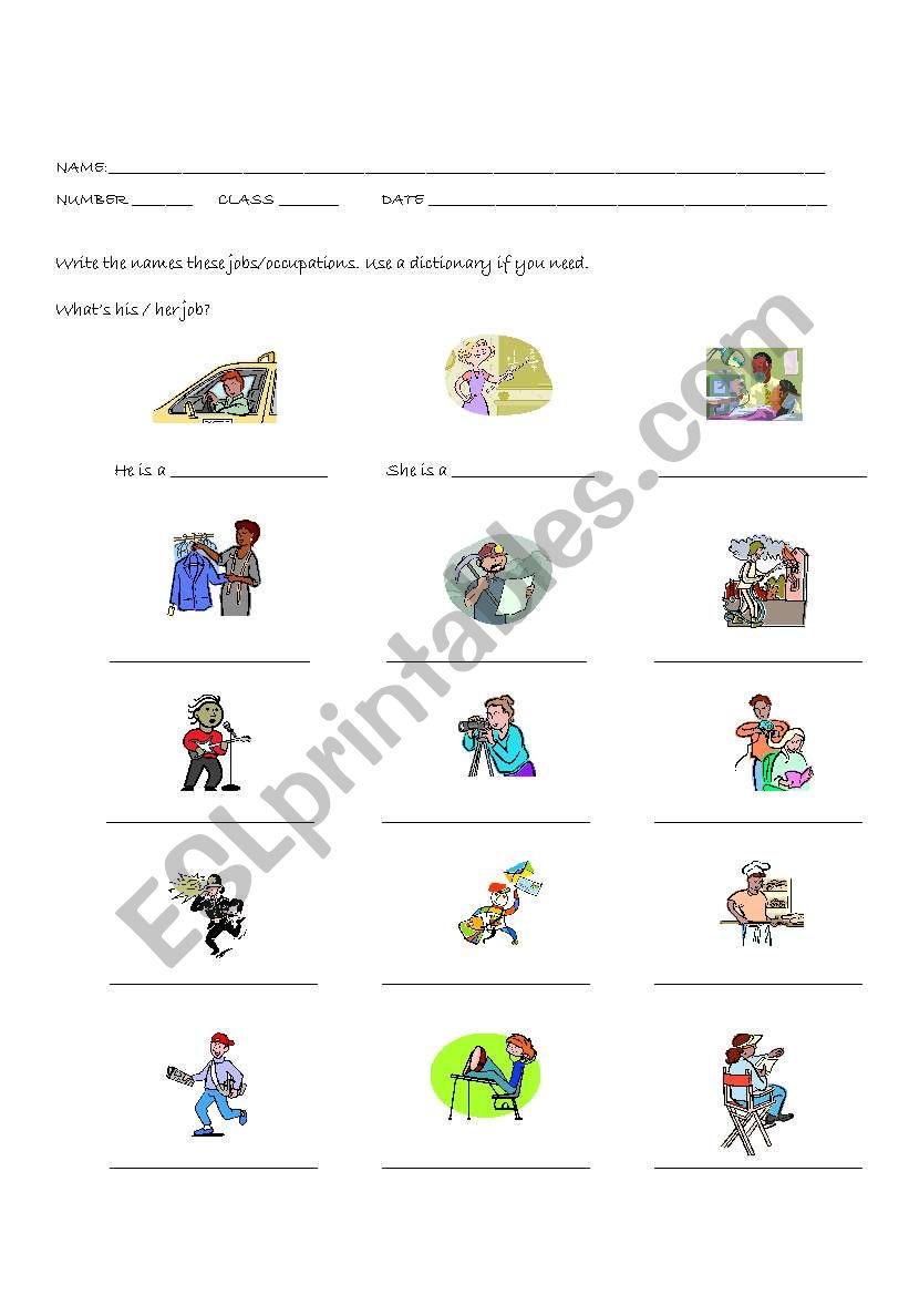 Jobs/Occupations worksheet