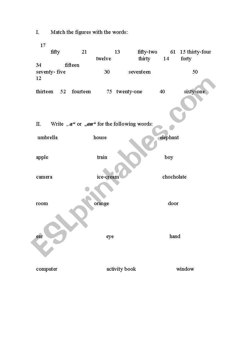 Numbers+ Aricles worksheet