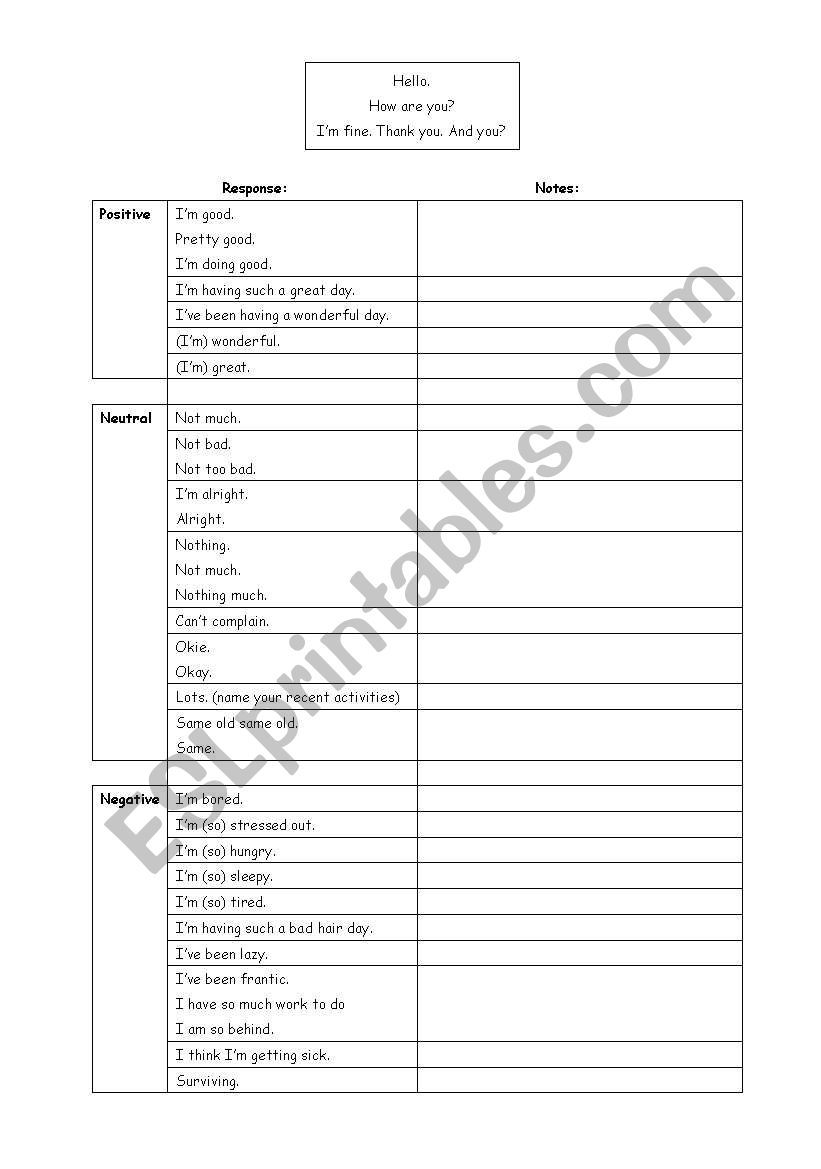 Greeting Responses worksheet