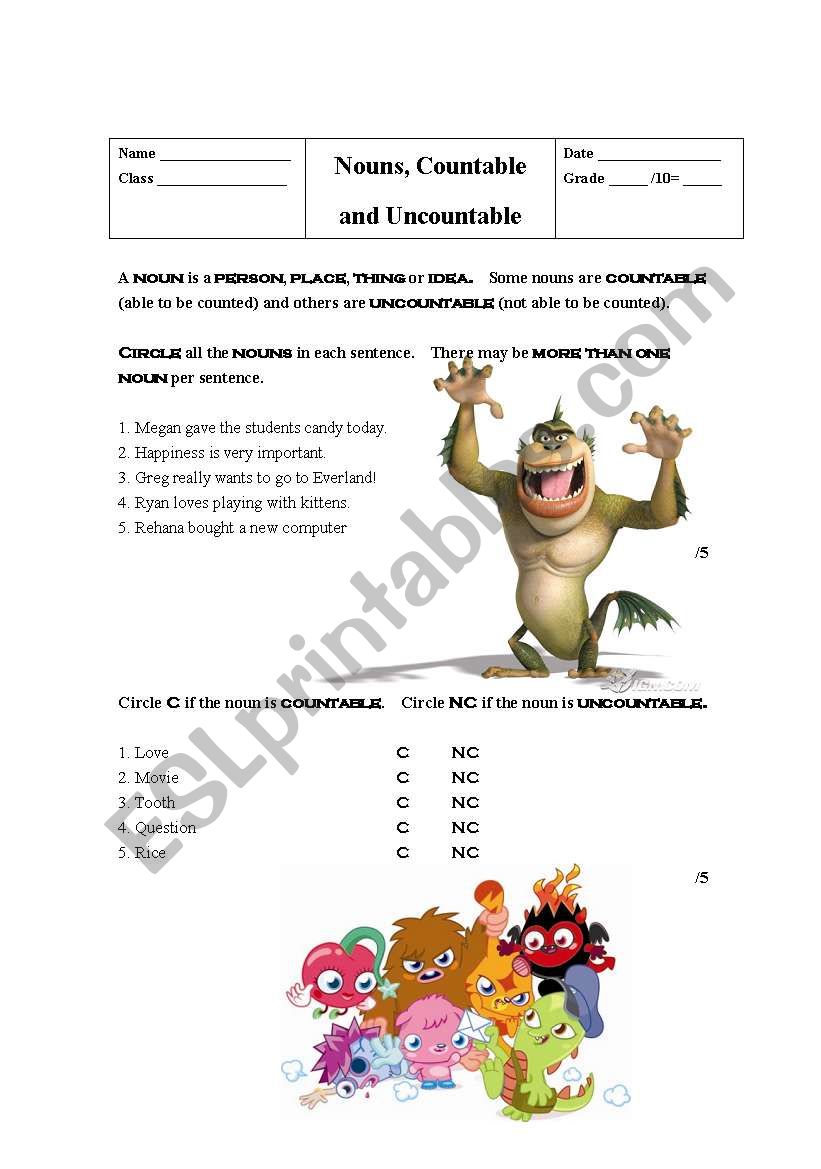 Countable and uncountable nouns