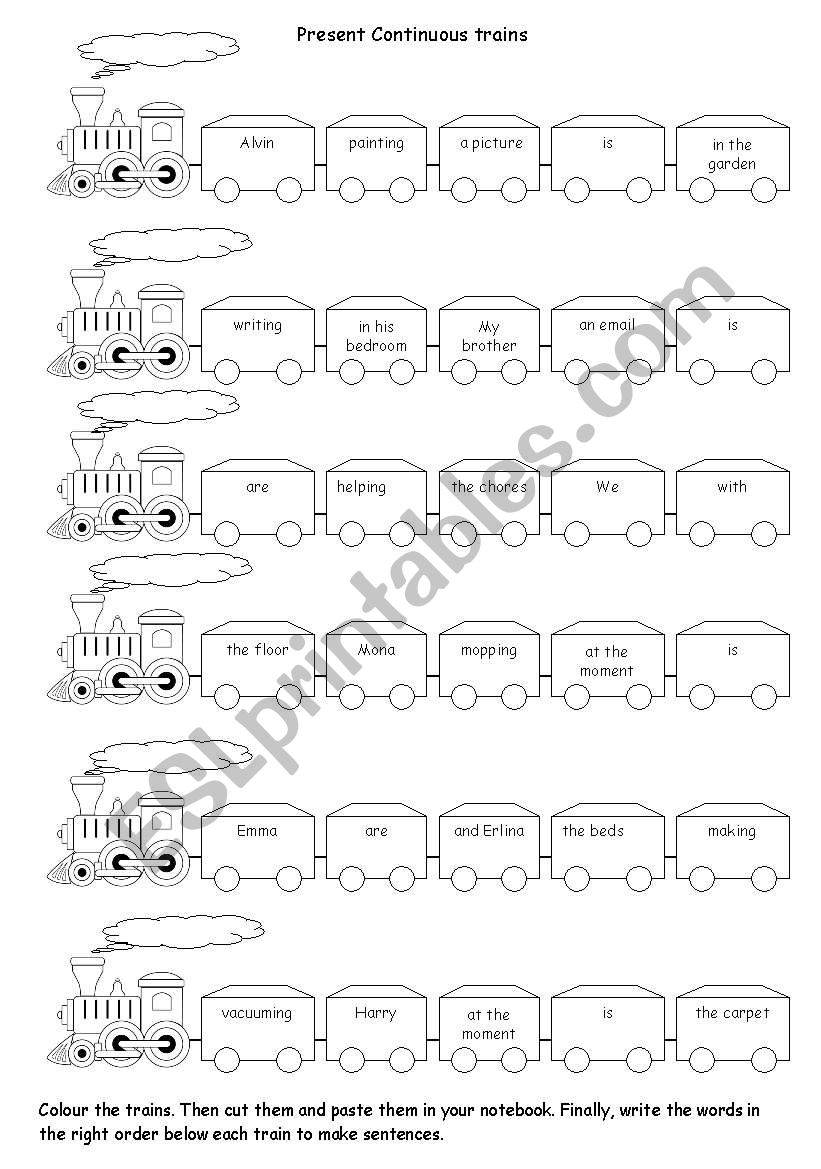 Present Continuous trains (made by me -NOT stolen or copied!)