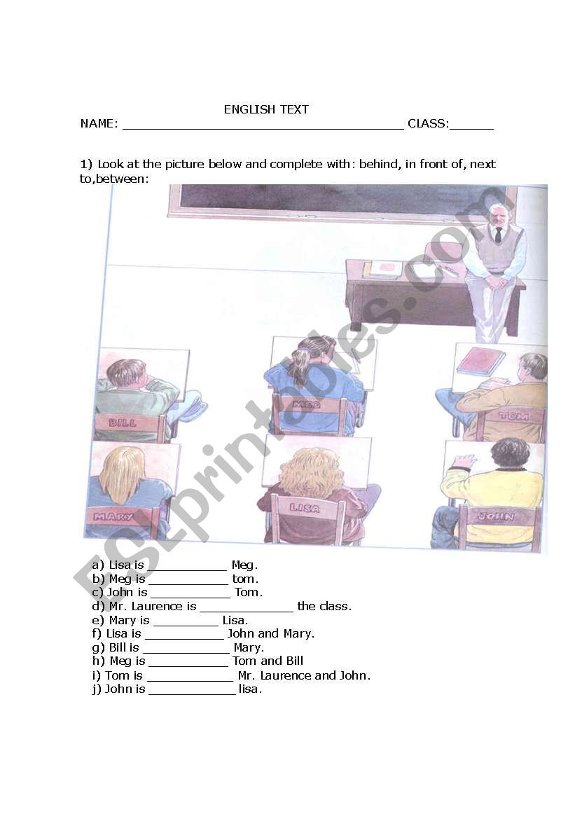 Prepositions worksheet