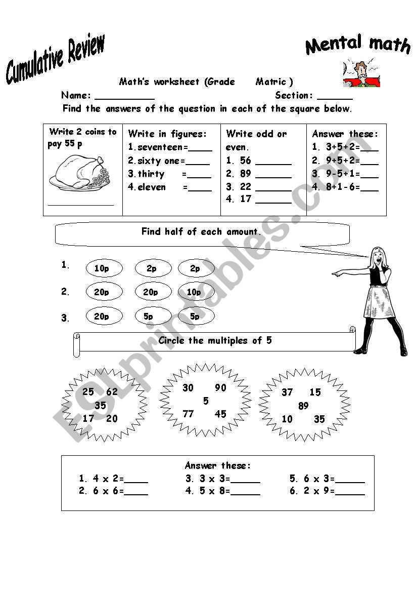 math cumulative review worksheet