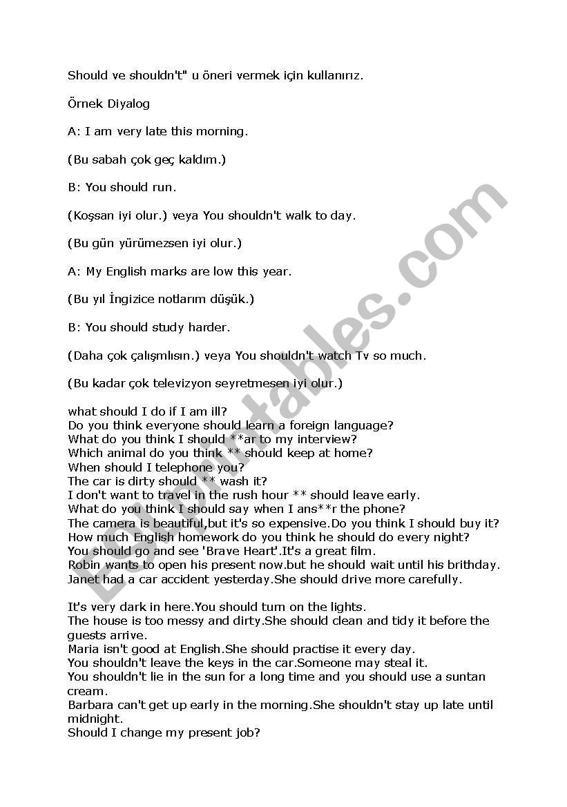 should worksheet