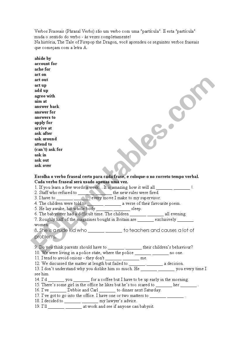 PHRASAL VERBS worksheet