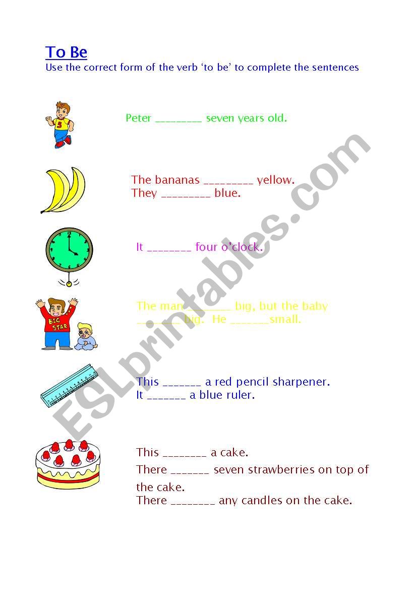 To Be - completing sentences worksheet