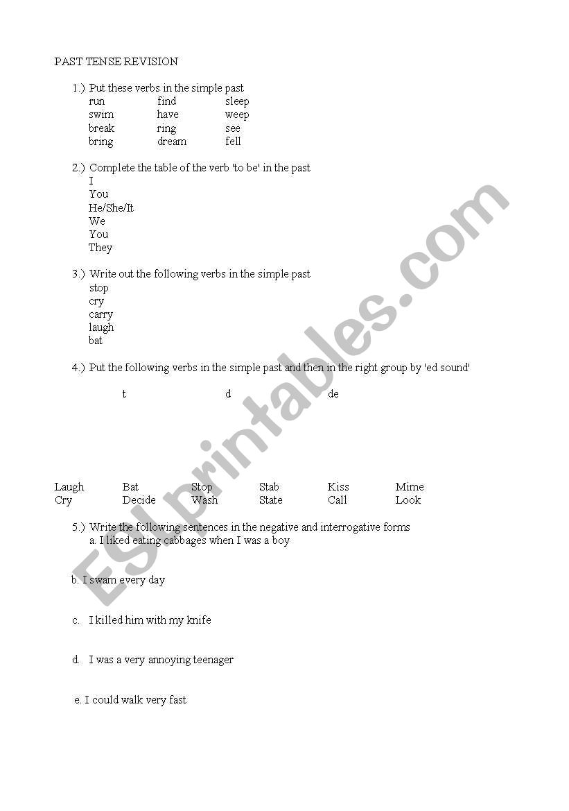 past simple test worksheet