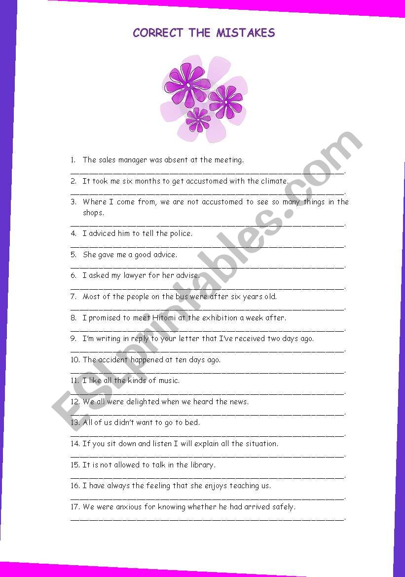 Correct the mistakes worksheet