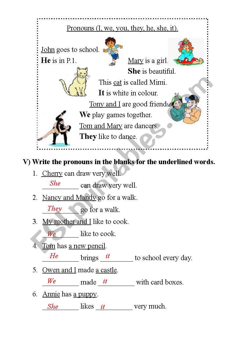 Pronouns worksheet