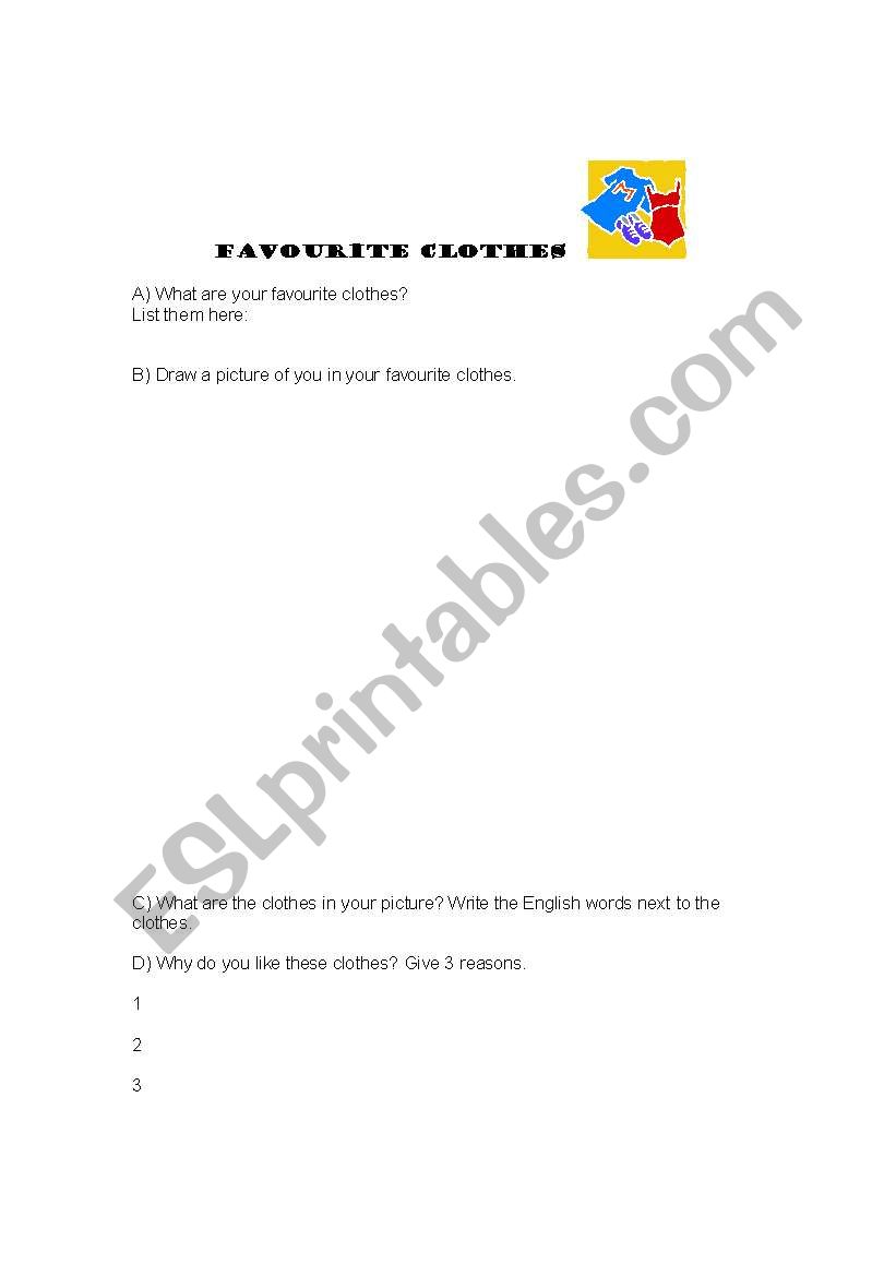 Favourite clothes worksheet