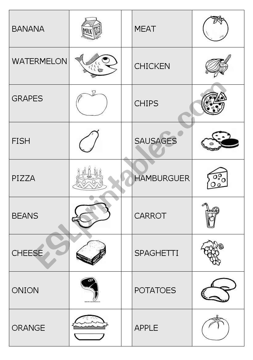 Colouring food domino worksheet