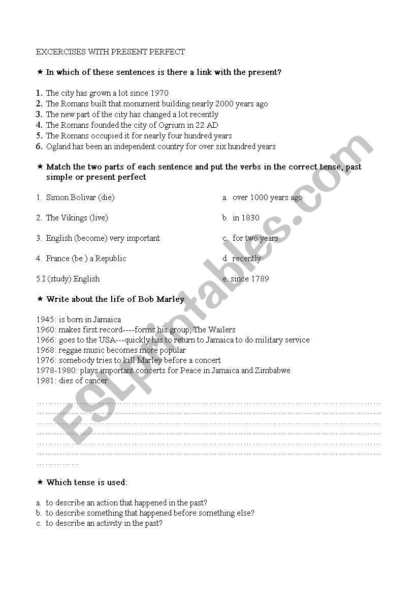 present perfect worksheet