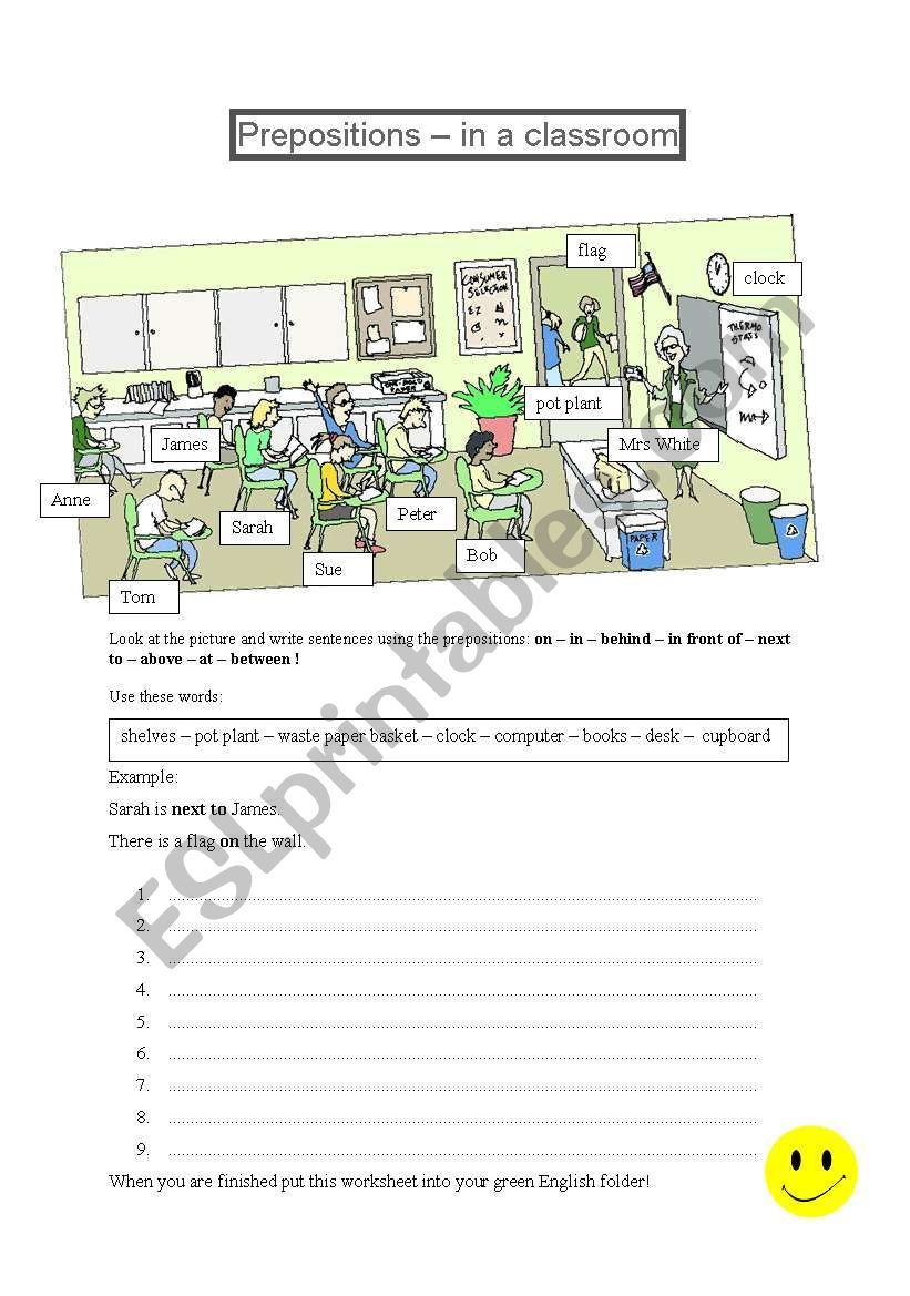 Prepositions of Place - In a classroom