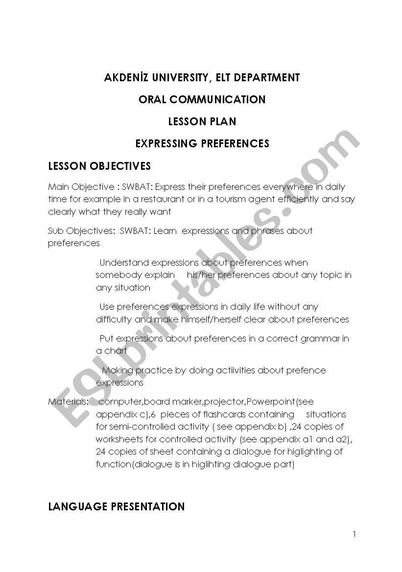expressing preferences-lesson plan