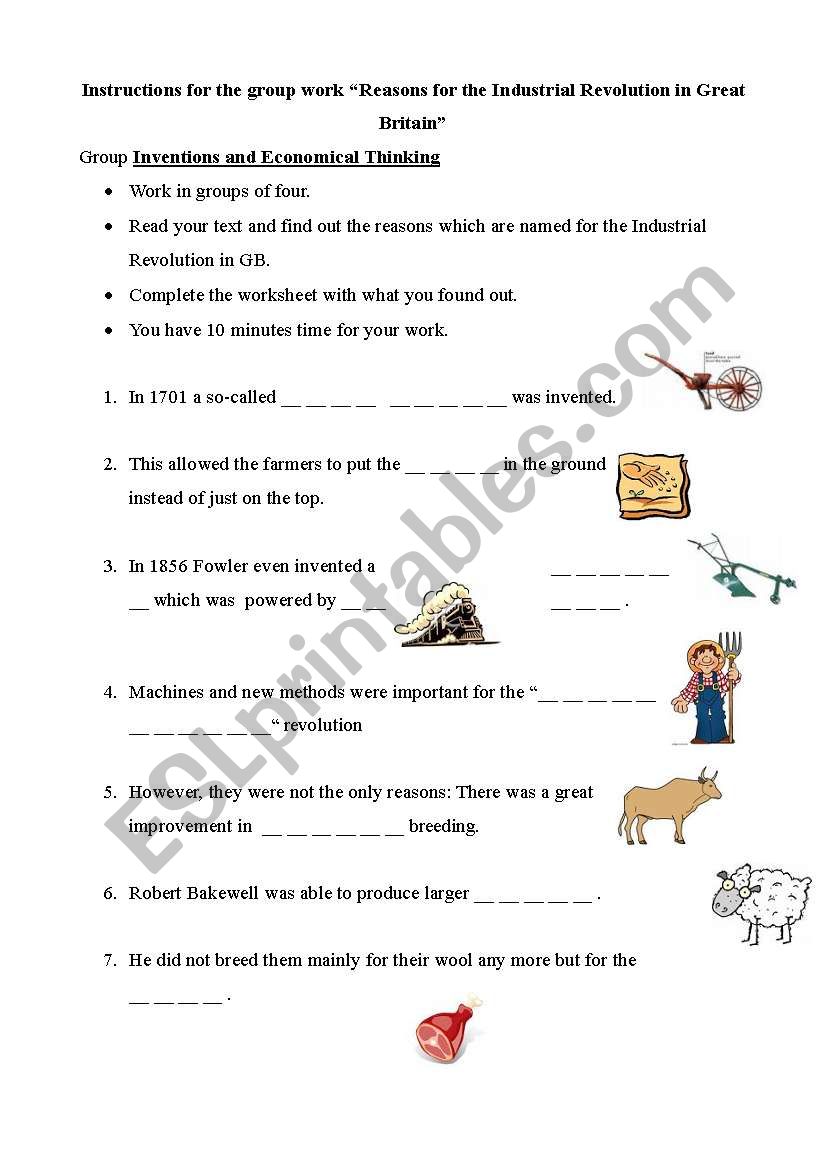 Group work - Instructions: reasons for the industrial revolution in GB (German bilingual class)