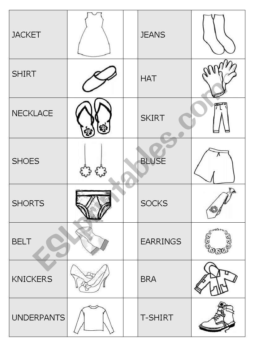 Colouring clothes domino worksheet
