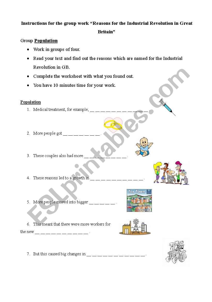 Group work - Instructions: reasons for the industrial revolution in GB (German bilingual class)