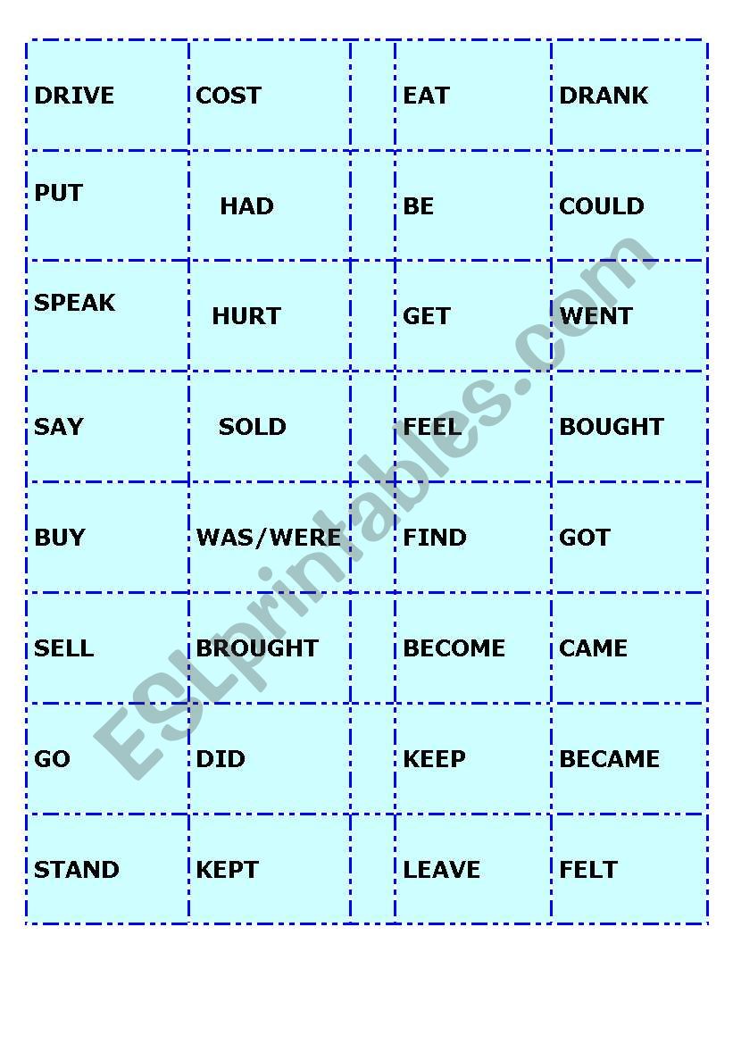 Irregular verbs domino worksheet