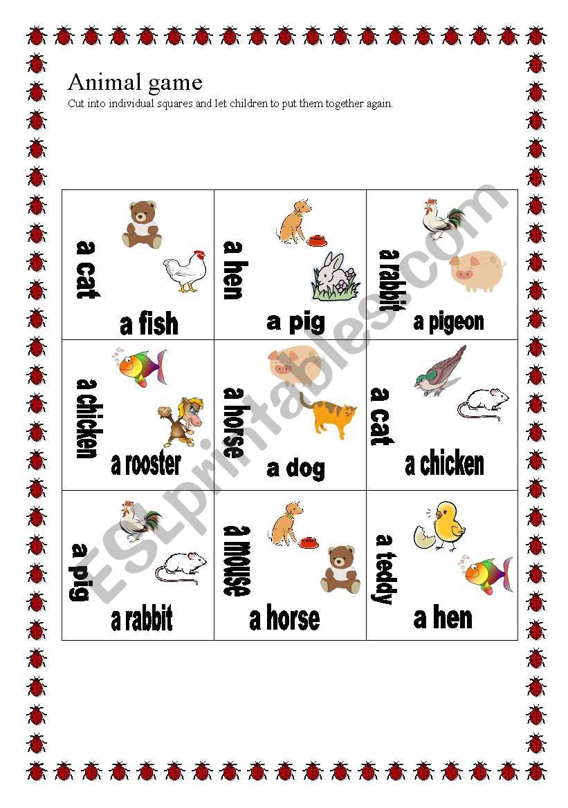 Animal game worksheet