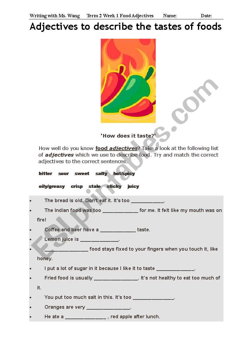 Food Adjectives worksheet