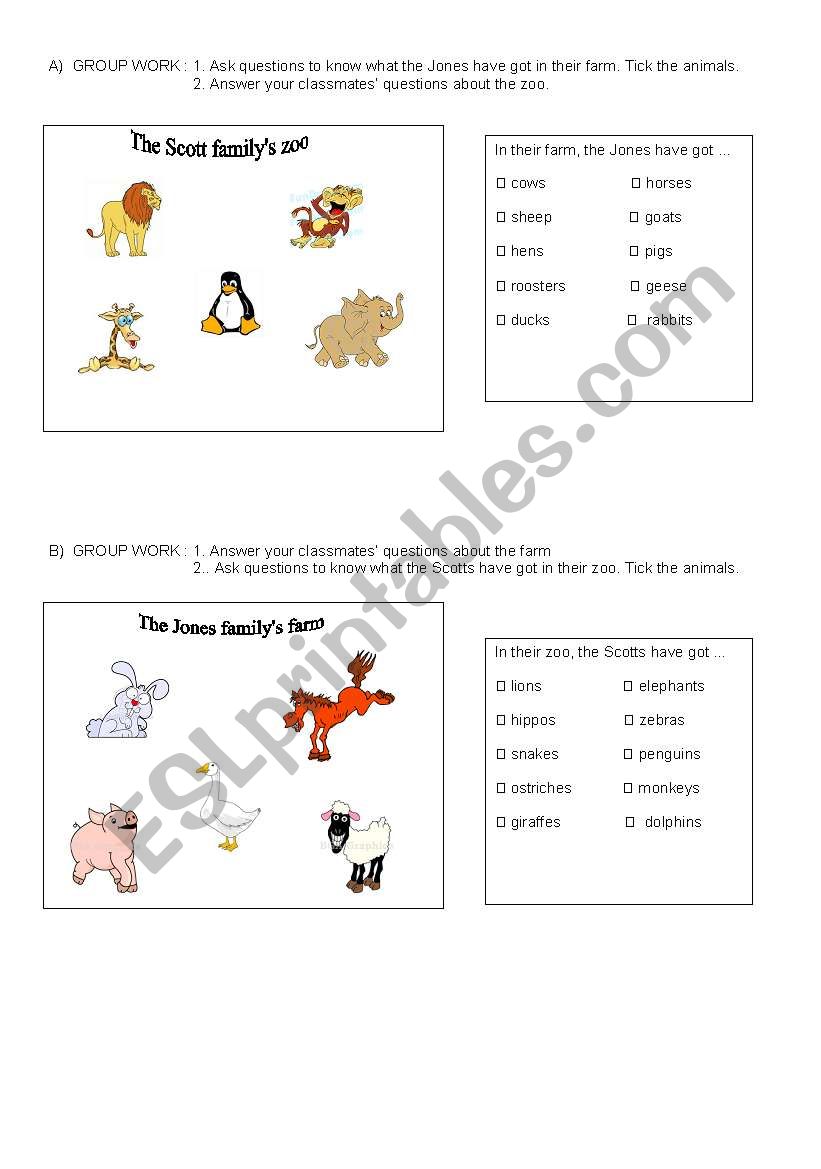 group work have got + animals worksheet