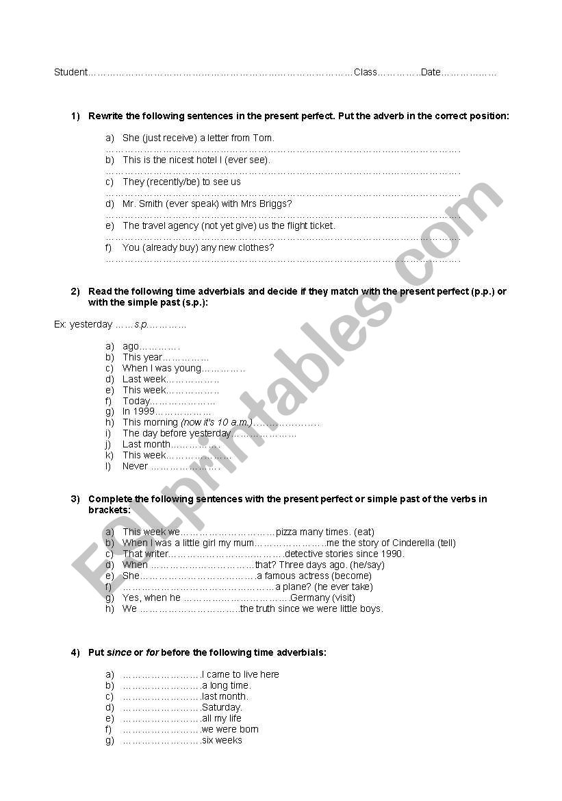present perfect & simple past worksheet