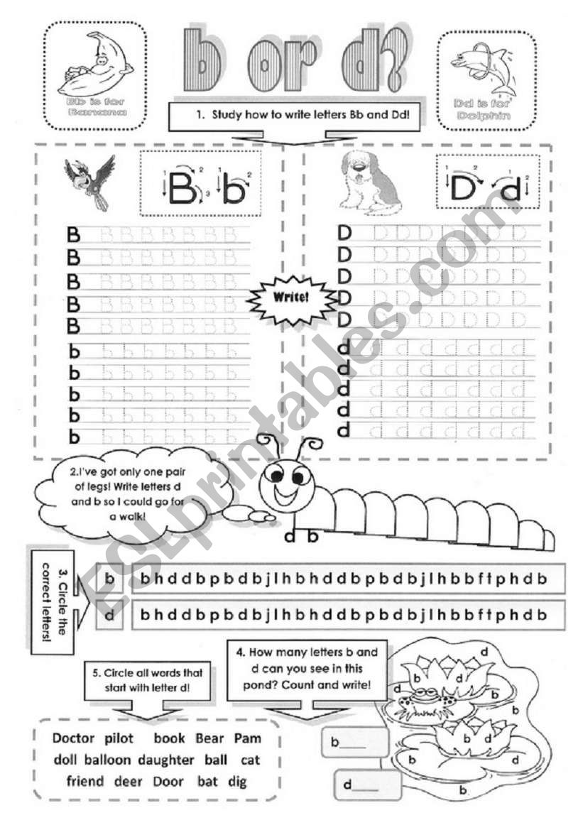 B or D? - an alphabet worksheet to practise the difference between Throughout B And D Worksheet