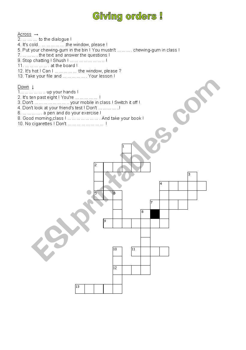 crosswords : giving orders worksheet