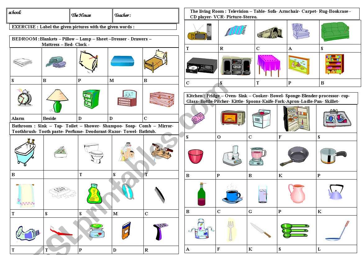 Find Household Items with Pictures - ESL worksheet by aysun0687