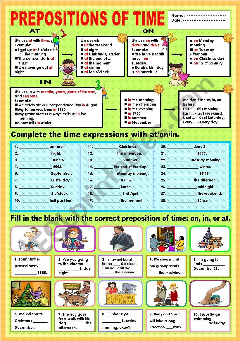 Prepositions of time worksheet