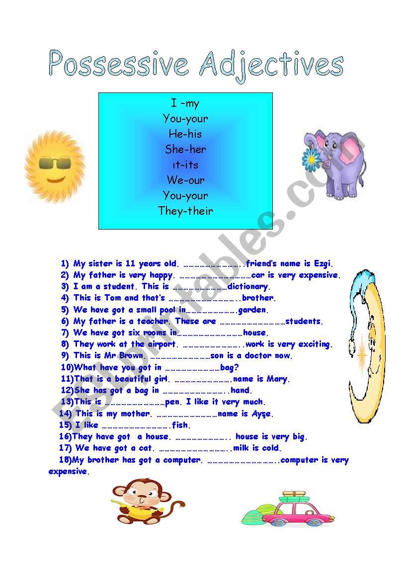 POSSESSIVE  ADJECTIVES worksheet