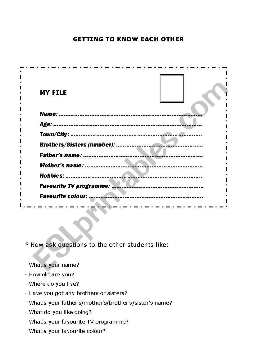 Getting to know each other worksheet