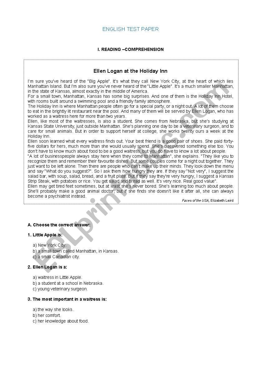 English test worksheet