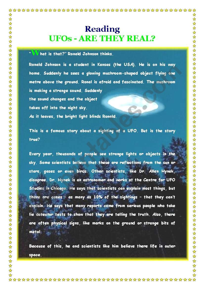UFOs - Are they real? worksheet