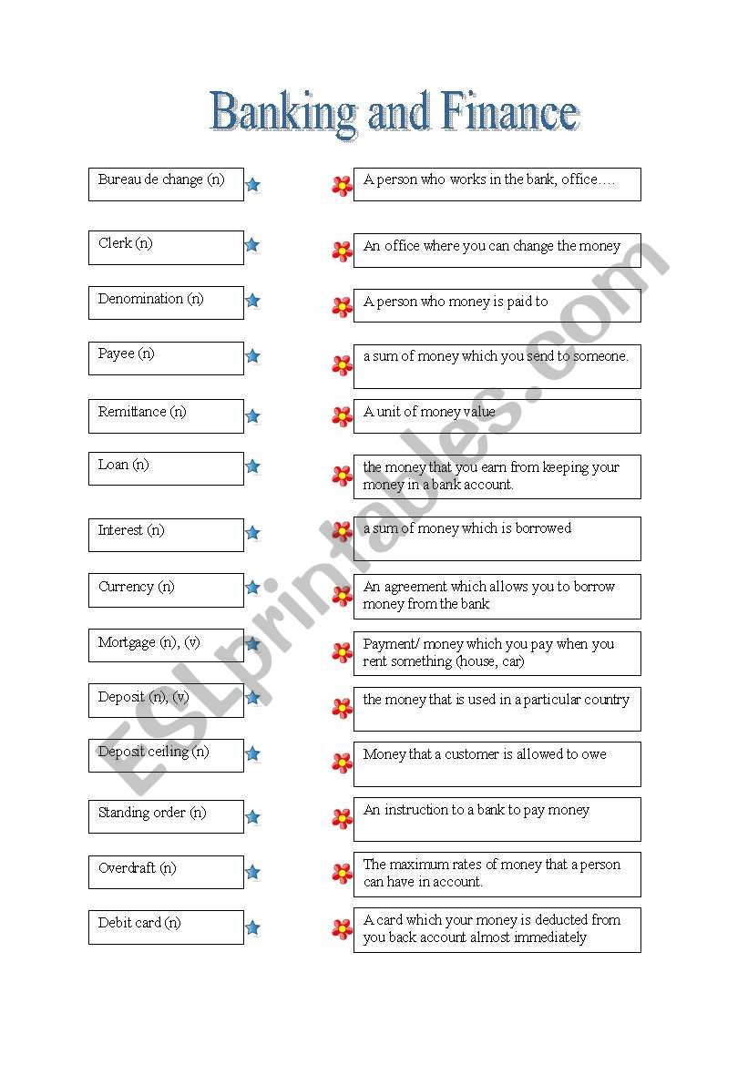 Banking and Finance worksheet