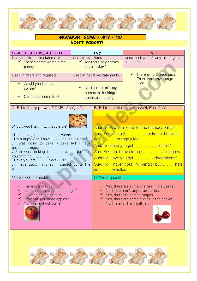 SOME/ANY/NO worksheet