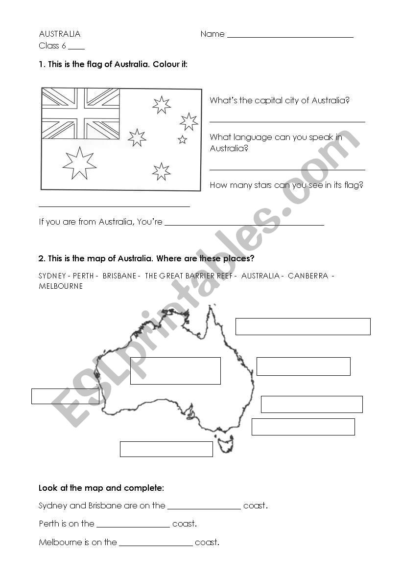 Australia worksheet