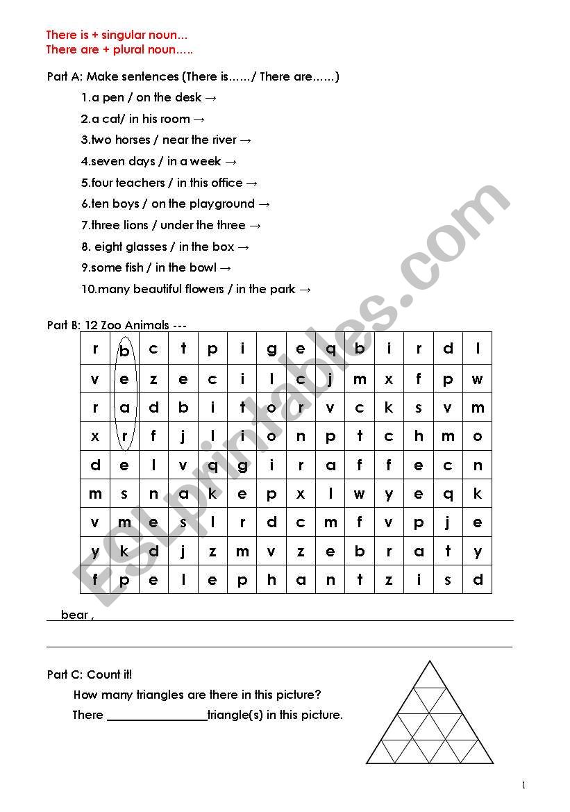 There is(are) & Animals worksheet