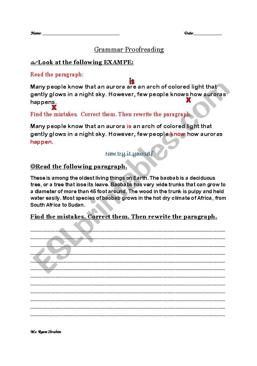 Grammar Proofreading worksheet