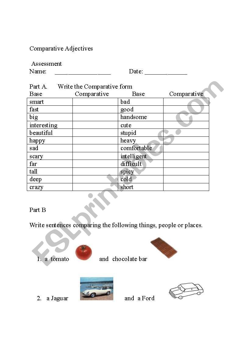 Comparative Assessment worksheet